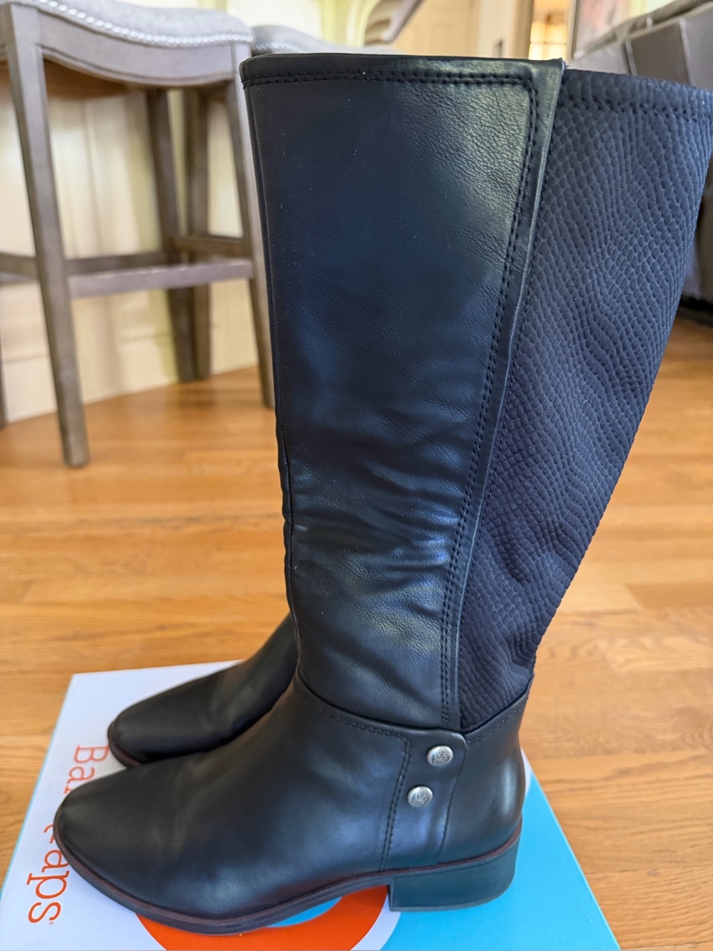 BareTraps Black Knee-High Mixed-Material Heeled Boots